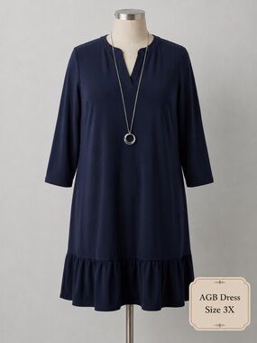AGB Navy Blue Ruffle-Hem Shift Dress